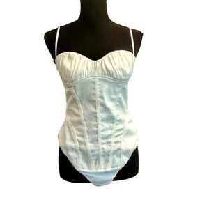 Zara white ruched sweetheart spaghetti strap corset bustier bodysuit Sz M NWOT
